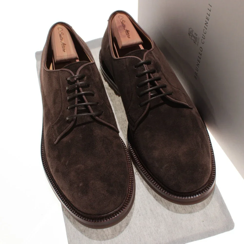 Brunello Cucinelli NWB Derby Dress Shoes Size 43 (US 10) in Brown Suede